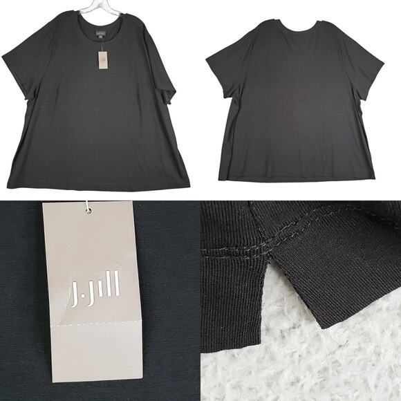 J Jill Shirt Women’s Plus Size 4X Top Boxy Solid Black Rayon Blend New SS - Picture 1 of 11